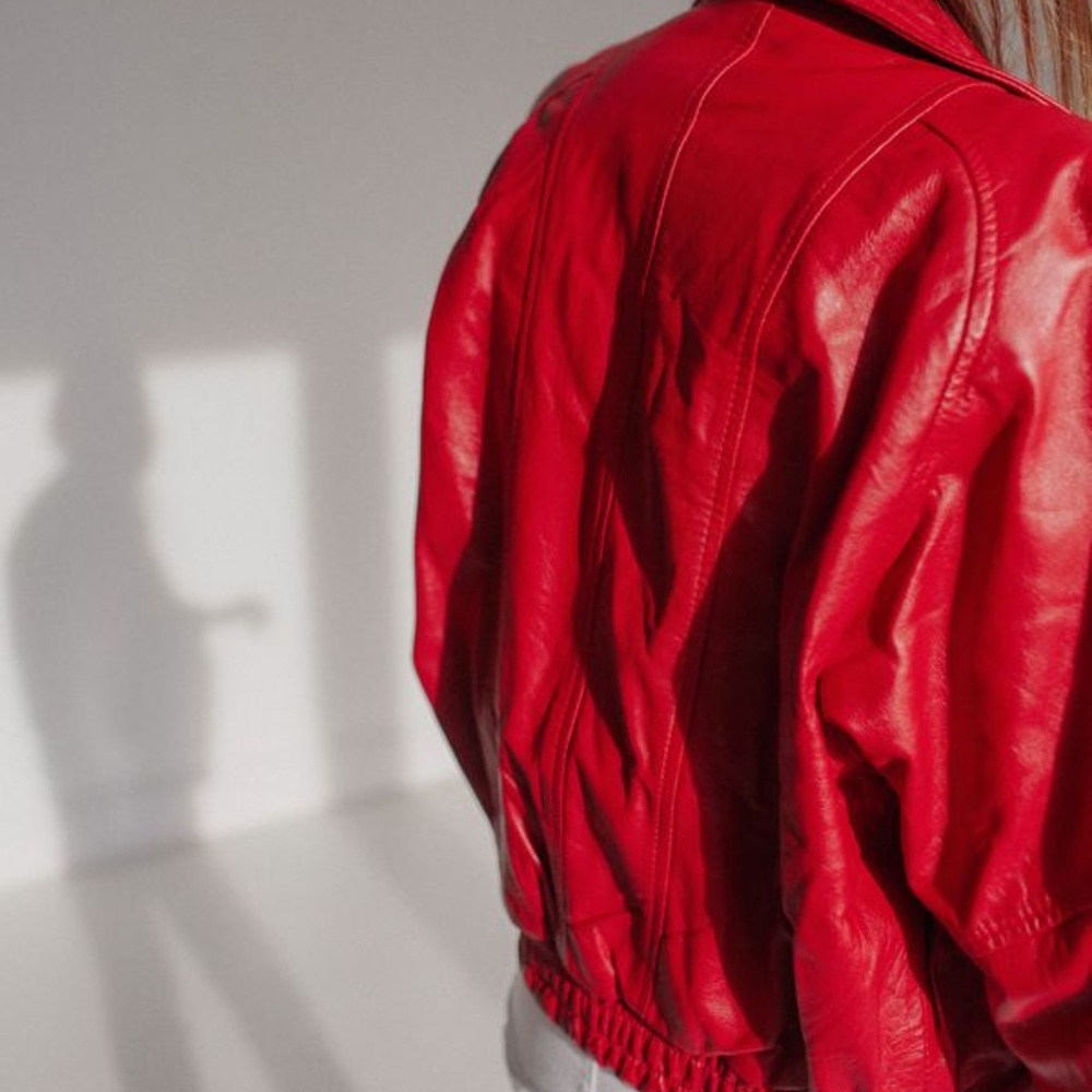 Vintage 'Eaton' Cherry-Red Leather Bomber Jacket